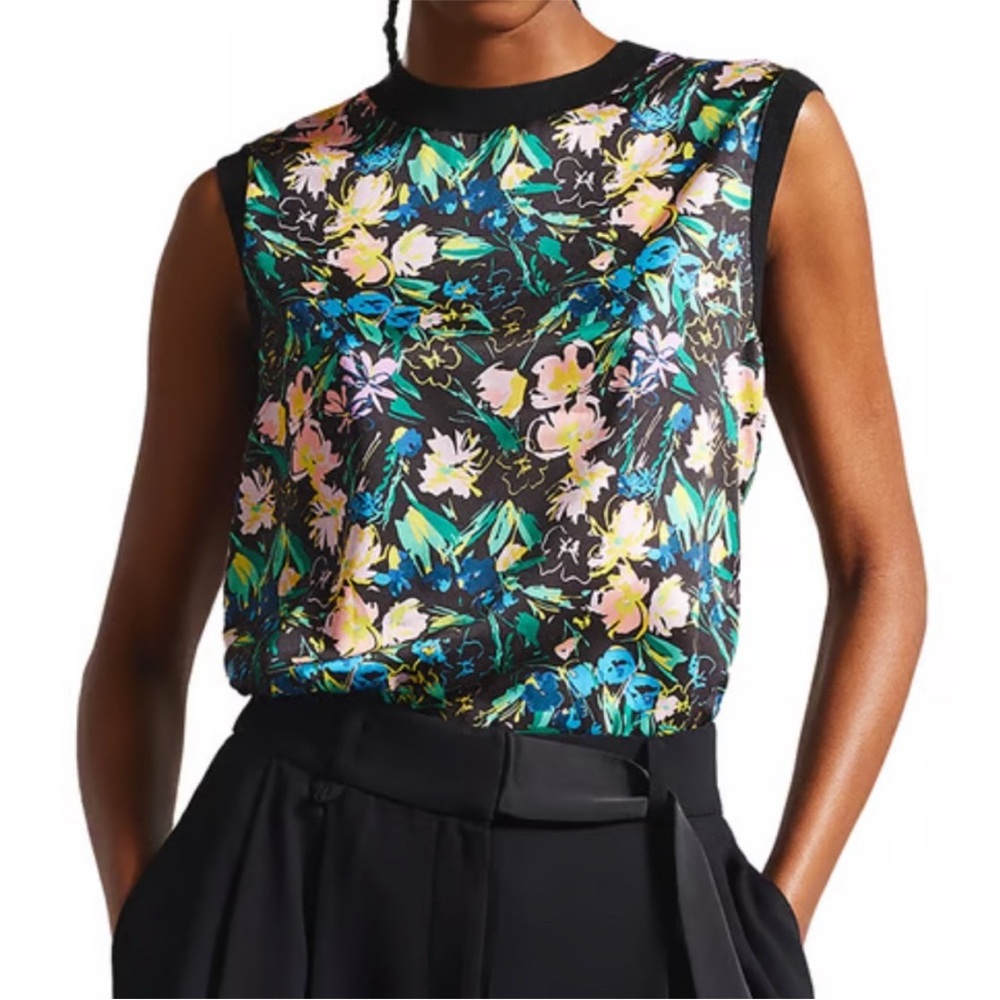 Ted Baker London FLOWSIE Sketchy Magnolia Floral Knit Mix Top - NWT Size 0